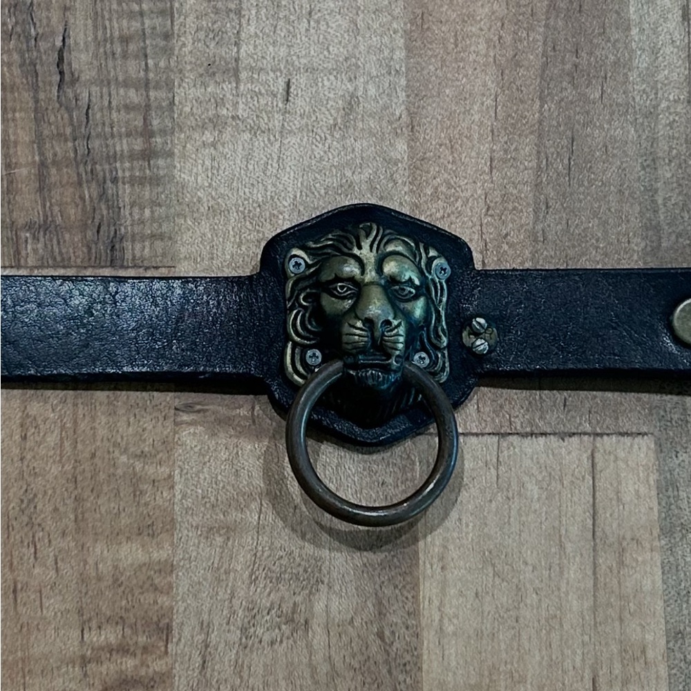 Lion Head Ring Bracelet on Dark Brown Strap